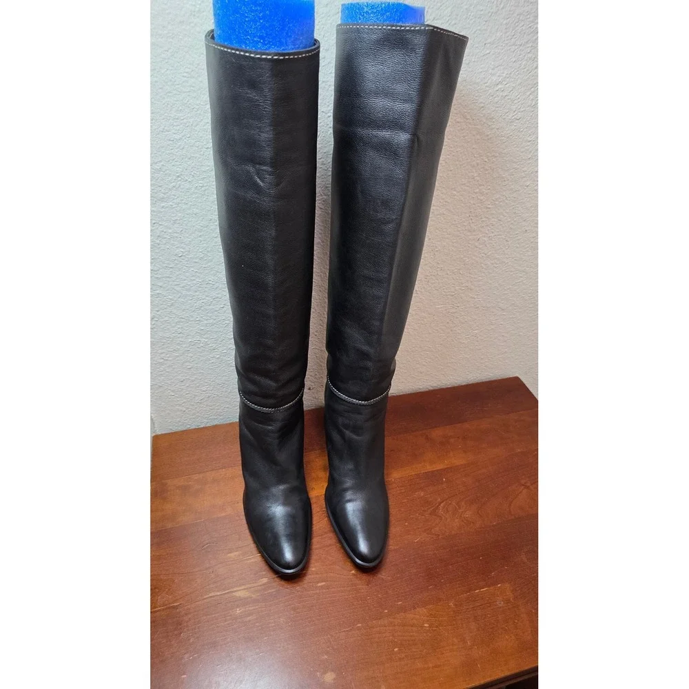 Gaetano B. Over The Knee Boots Womens 41 Black Leather Made in Italy Tall Heel